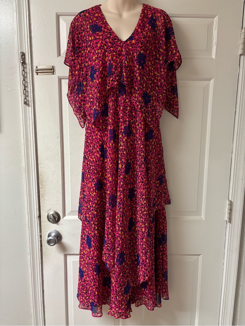 Magenta Floral Tiered V-Neck Maxi Dress
